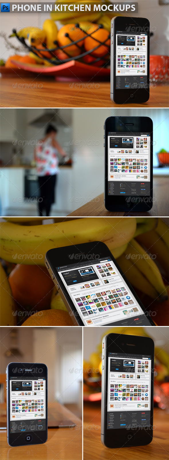 Phone in Kitchen Mock-Ups - Mobile Displays
