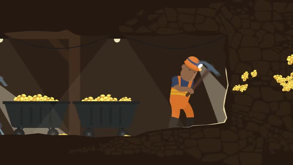 Gold Diggers Mining For Gold. Team work in mine tunnel. Success, wealth, effort. alt