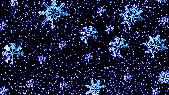 Winter Christmas snowflakes seamless 4K video animation. Video animation of neon blue snowflakes alt