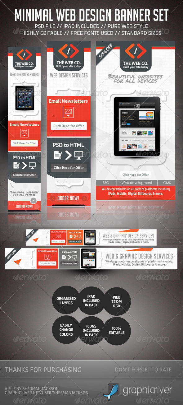 Minimal Web Design AD Banner Set - Banners & Ads Web Elements