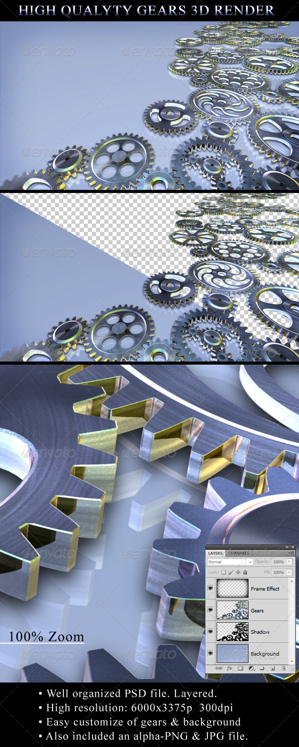 3D Gears Render - Technology 3D Renders
