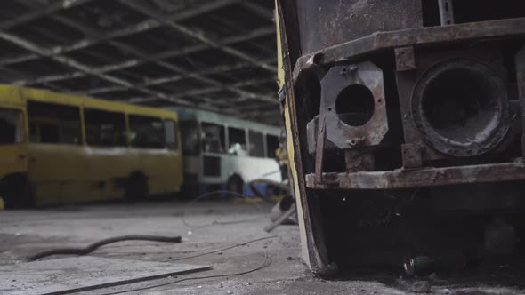 Abandoned Crashed Bus at the Junkyard