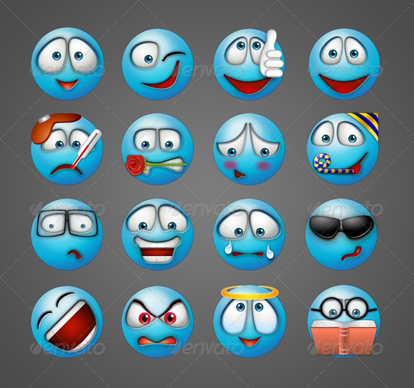 Blue Painted Emoticons - Characters Illustrations