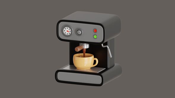 3D Animation of Coffee Machine and Cup with Coffee Inside alt