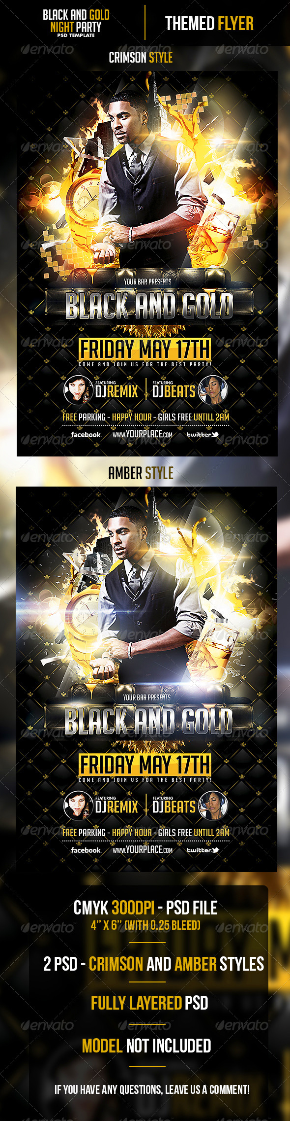 Black and Gold Night Flyer Template - Clubs & Parties Events