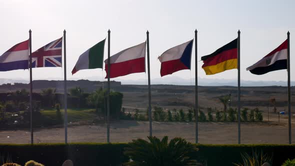 National Flags of Netherlands, Britain, Italy, Poland, Czech Republic, Germany and Egypt.