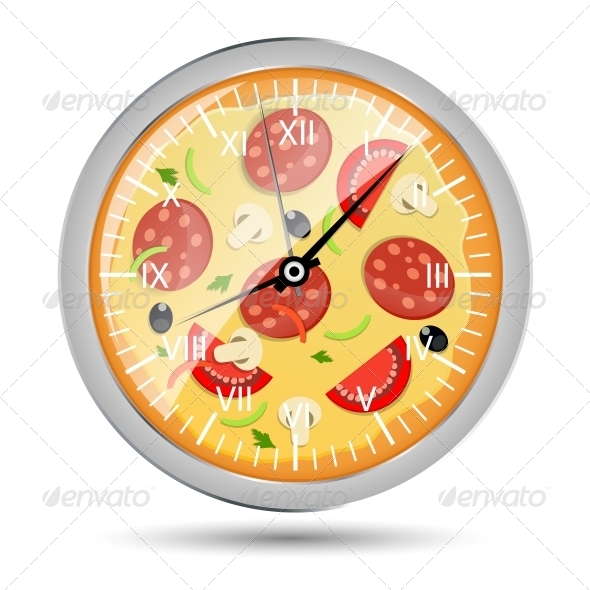 Pizza Watch Concept Vector Illustration - Food Objects