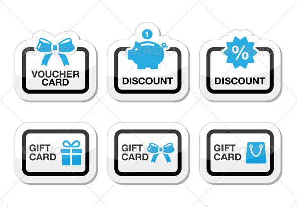 Voucher, Gift, Discount Card Vector Icons Set - Retail Commercial / Shopping