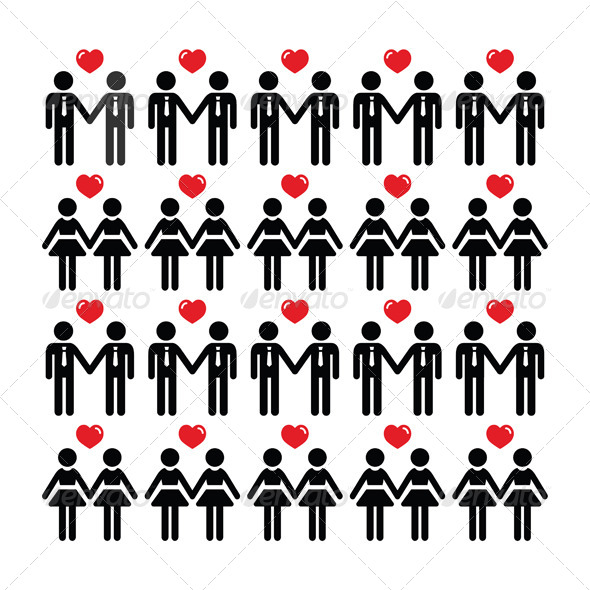 Gay Lesbian Couple Icons Vector Card - People Characters