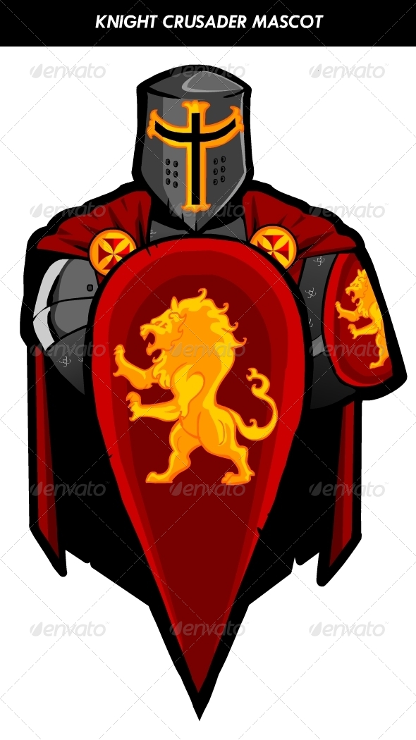 Crusader Knight on Shield Mascot by FUANDHOBR | GraphicRiver