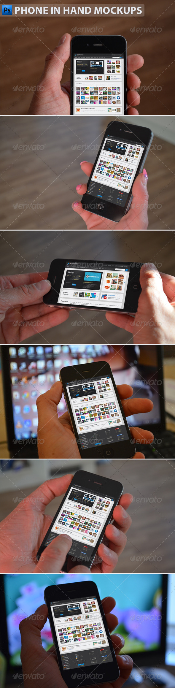 Black Phone in Hand Mockups - Product Mock-Ups Graphics