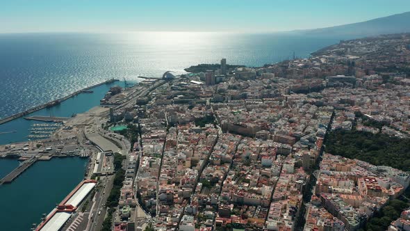 Aerial View. View From the Height of the City of Santa Cruz De Tenerife on the Atlantic Coast alt