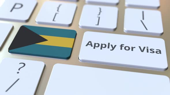 APPLY FOR VISA Text and Flag of the Bahamas on the Keys alt