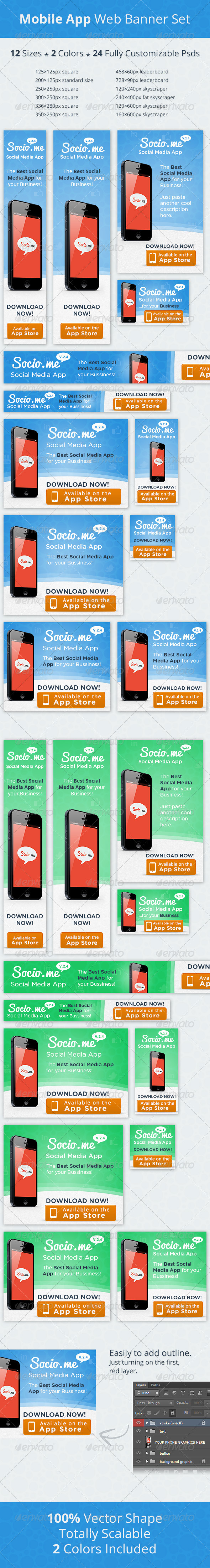 Mobile App Web Banner Set - Banners & Ads Web Elements