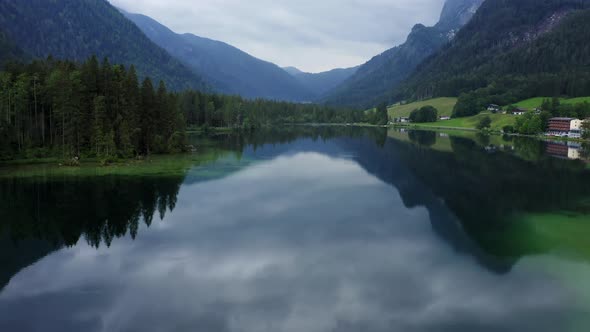 Aerial Fly Over Hintersee Lake alt