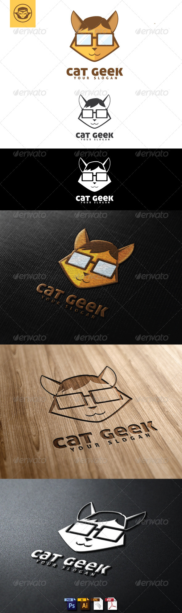 Cat Geek Logo Template - Animals Logo Templates