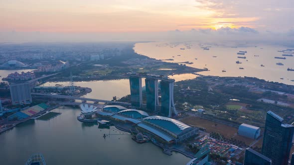 aerial view hyperlapse 4k video of Singapore City Skyline. alt