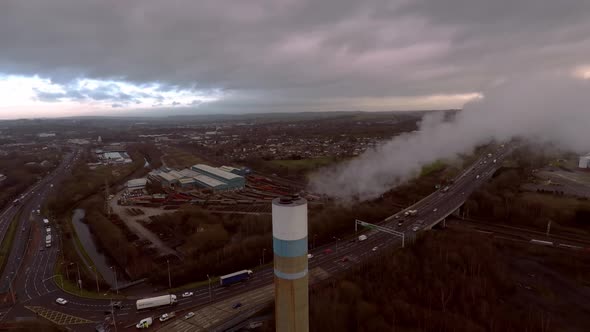 Aerial footage of the Stoke on Trent incinerator recycling centre in the midlands Staffordshire, gar alt