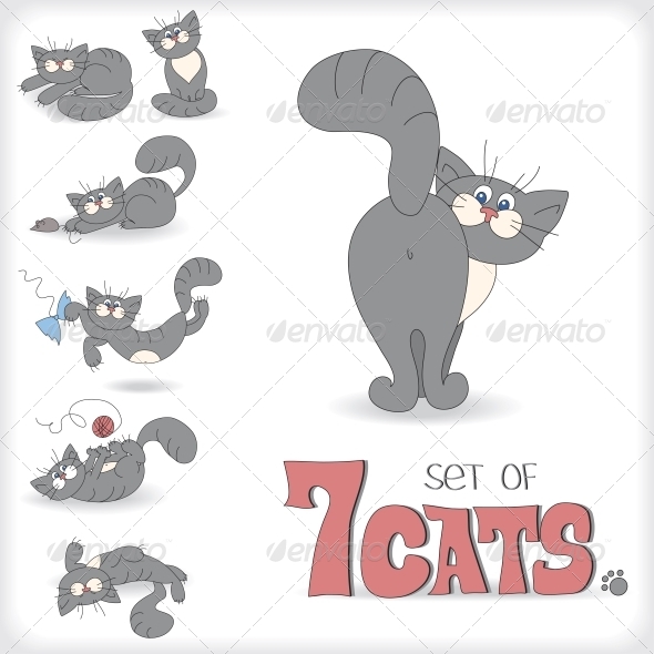 Seven Playful Cats - Animals Characters