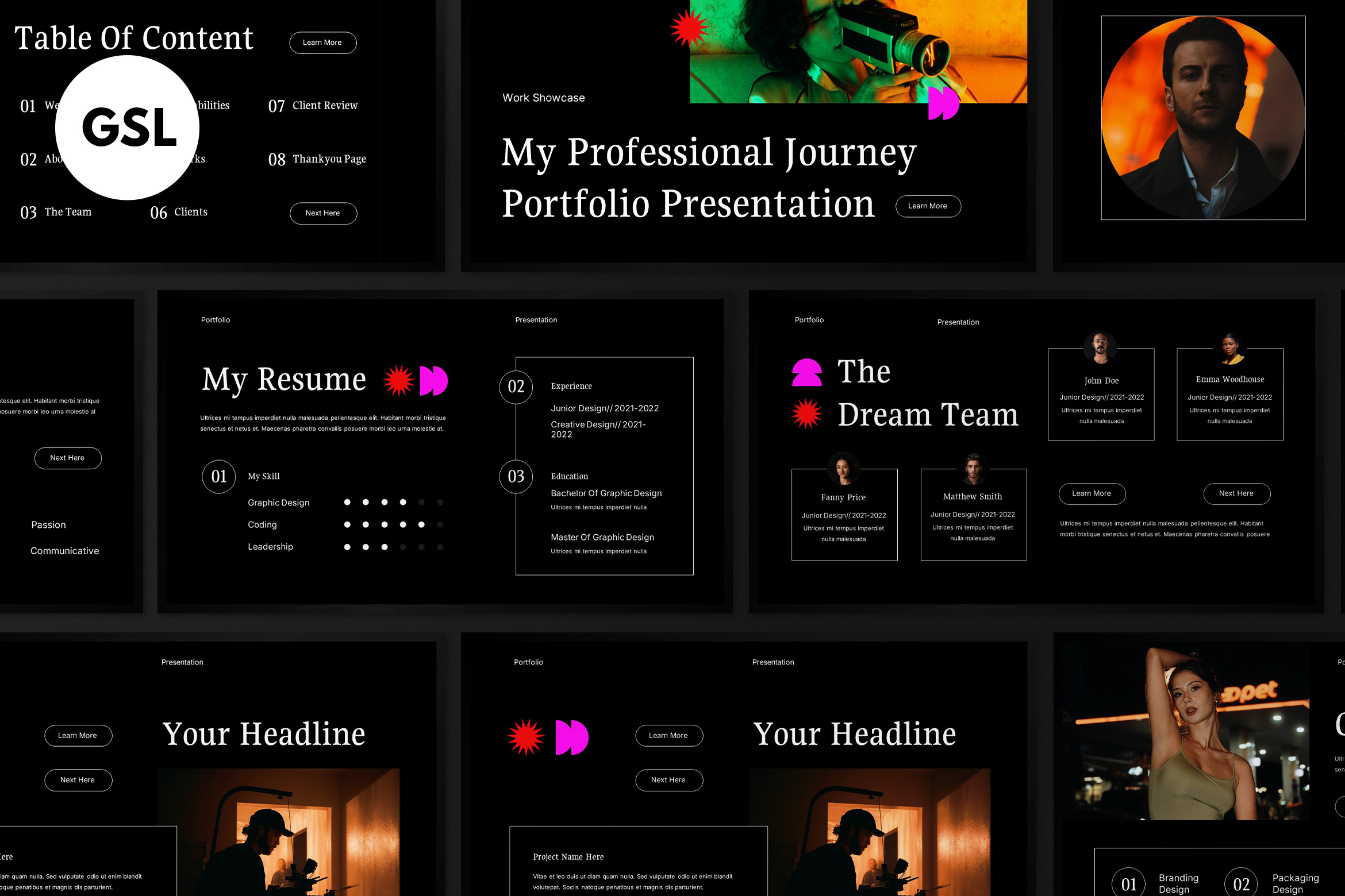 Black Gradient Portfolio Google Slide, Presentation Templates ...