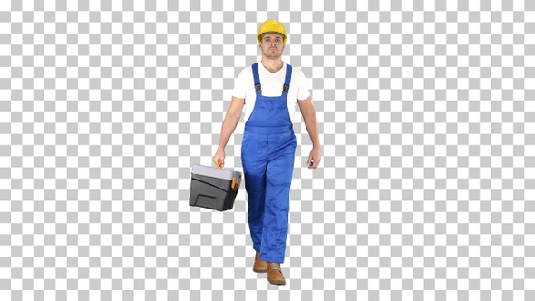 Walking Construction Worker with Toolbox, Alpha Channel alt