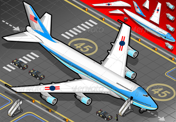 Isometric Air Force One in Front View - Objects Vectors