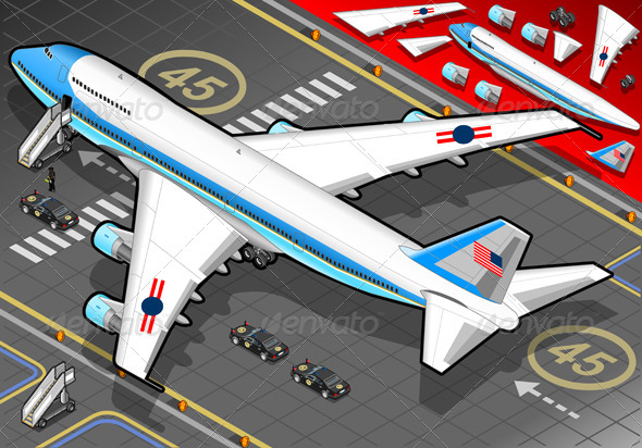 Isometric Air Force One in Rear View - Objects Vectors