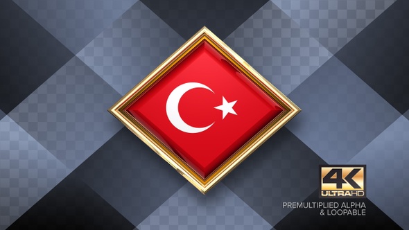 Turkey Flag Rotating Badge 4K Looping with Transparent Background