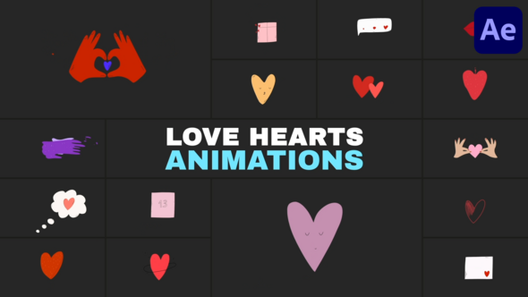 Love Hearts Animations | After Effects Elements template preview