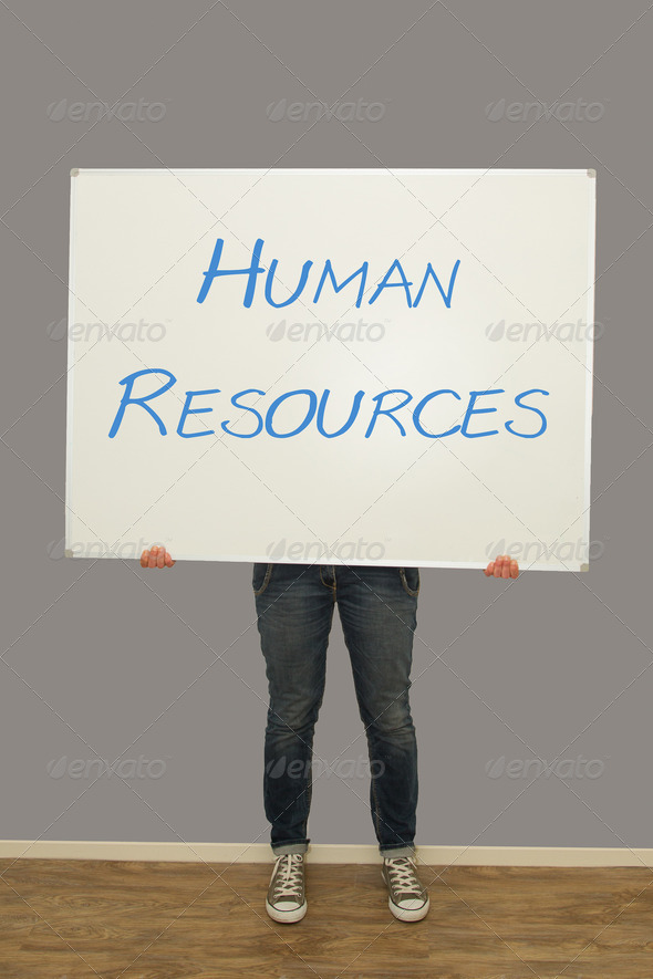 Woman holding human resources sign