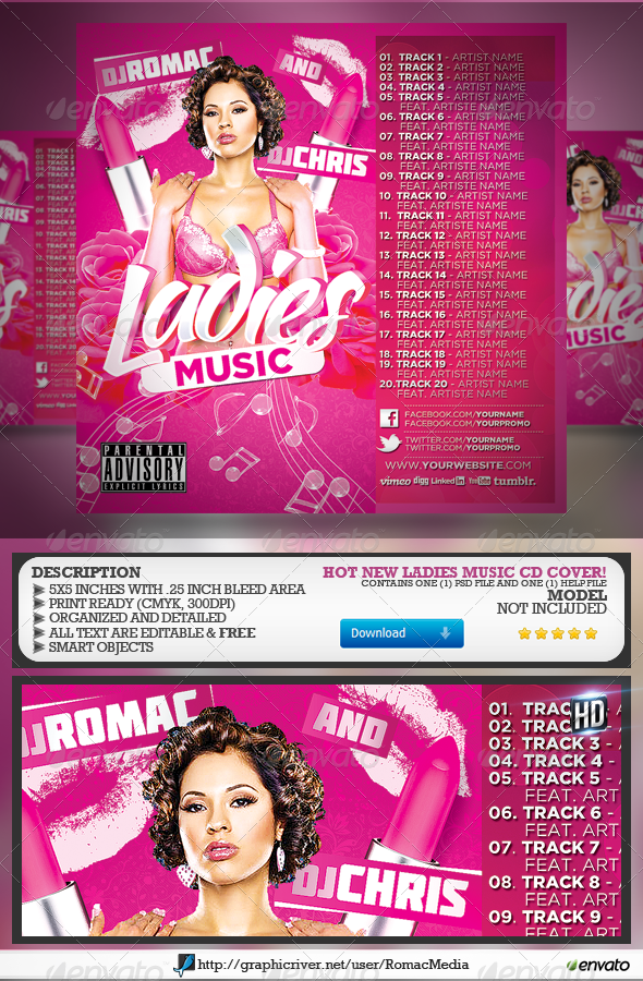 Ladies Music CD Cover - CD & DVD Artwork Print Templates