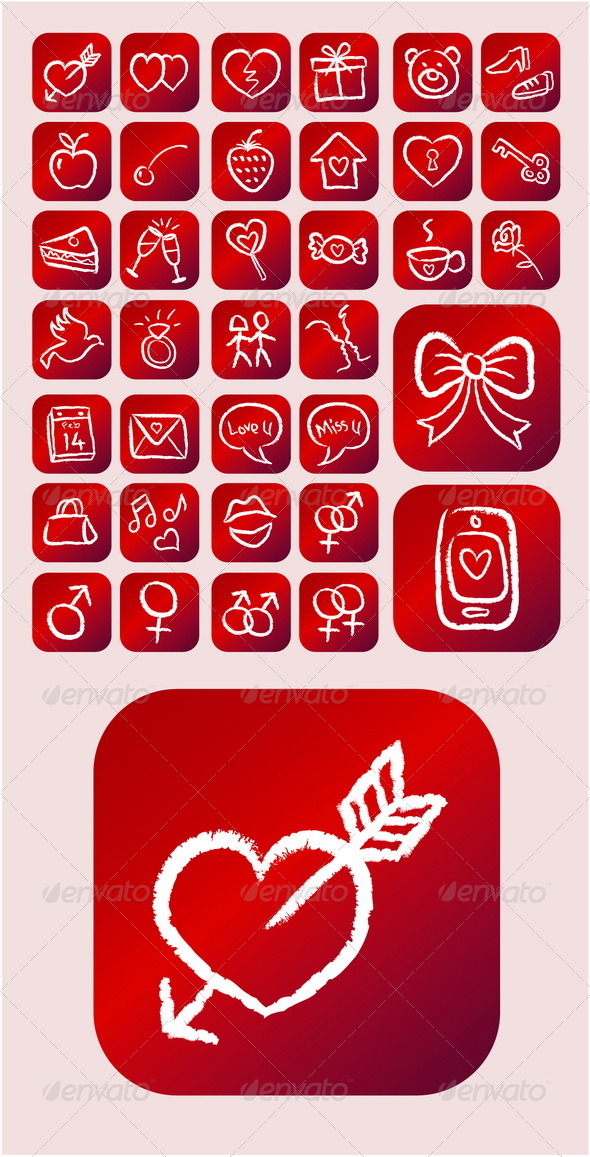 Love Icons - Chalk Drawing Style - Valentines Seasons/Holidays