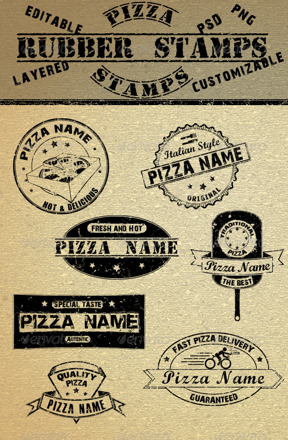 Pizza Rubber Stamps - Badges & Stickers Web Elements