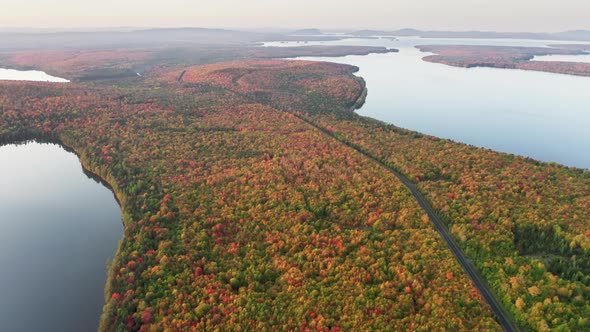 Beautiful Mountainous Landscape with Red Yellow Green and Orange Treetops alt