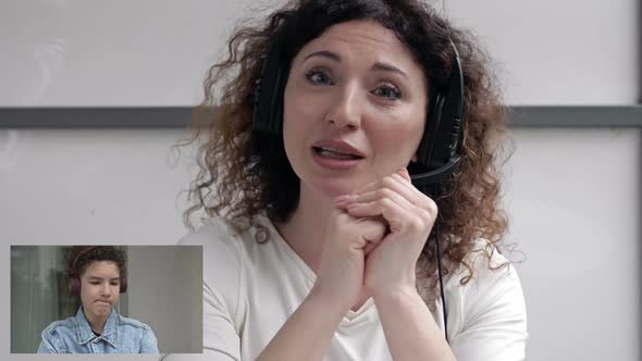 Teacher or Tutor Conducts an Individual Video Lesson for the Student alt