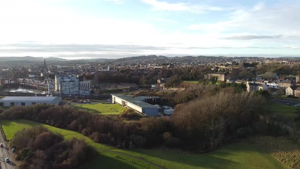 Aerial view of Kirkcaldy town and park, Scotland