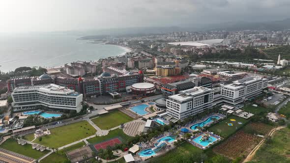 Hotel on the beach aerıal vıew 4 K Turkey Alanya alt