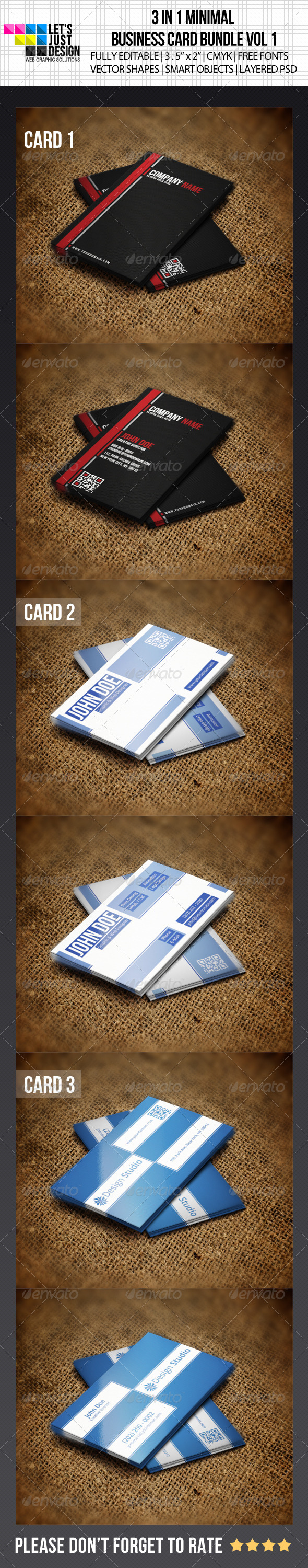 3 IN 1 Minimal Business Card Bundle - Creative Business Cards