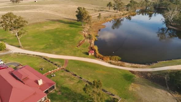 Drone aerial at winery calm autumn day alt