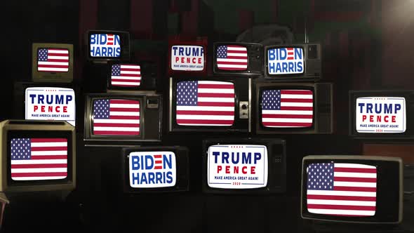 Biden vs Trump, United States Presidential Election, on Retro TVs.  alt