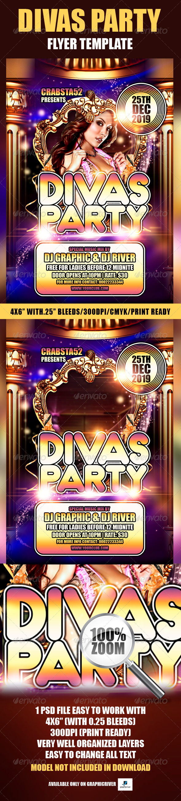 Divas Party Flyer Template - Flyers Print Templates