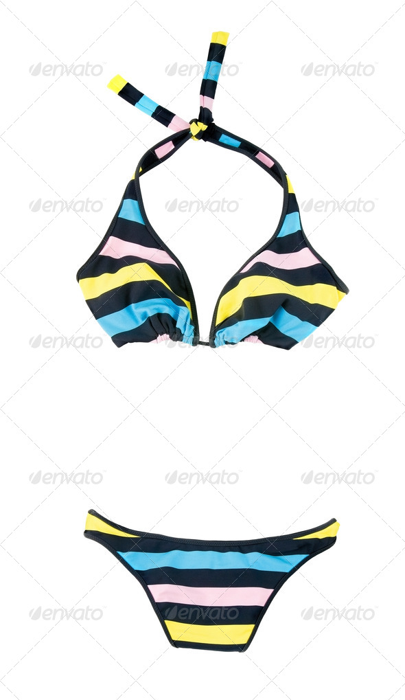 Halter pastel colors striped bikini - Stock Photo - Images