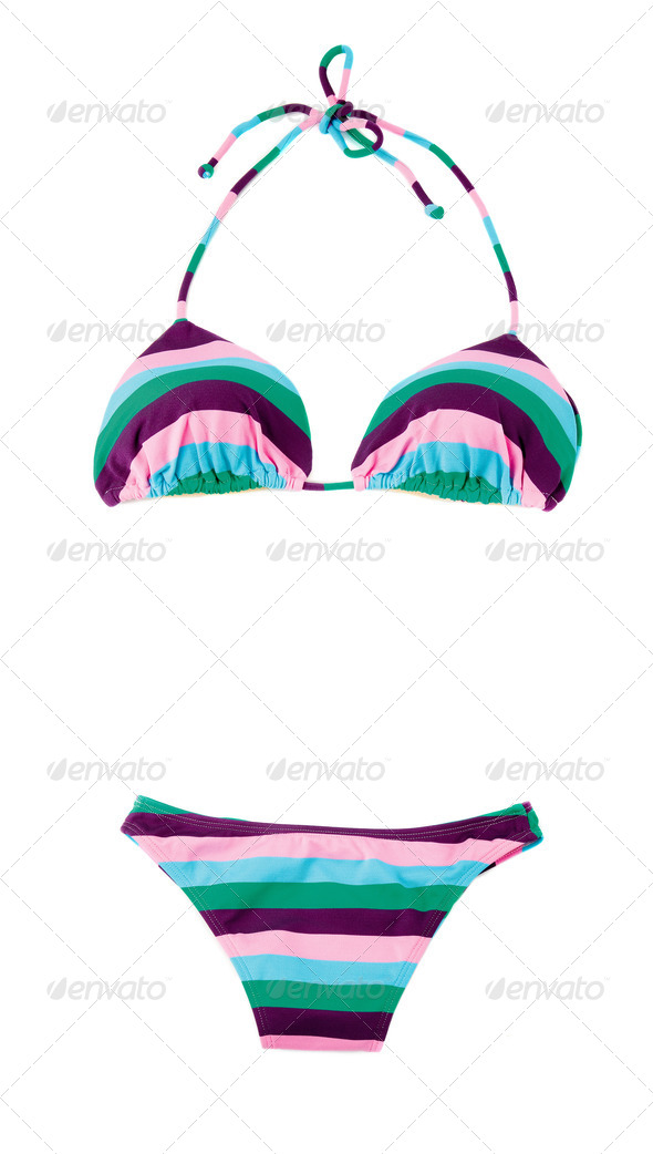 Halter striped multicolored bikini - Stock Photo - Images