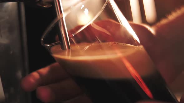 Bartender Pours Dark Beer Into a Glass