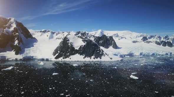 Snow Mountains, Antarctica Shoreline. Aerial Shot., Stock Footage ...