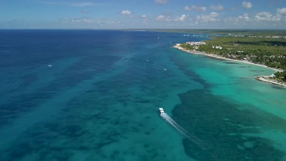 Scenic Drone View of Speedboat Moving at Caribbean Sea