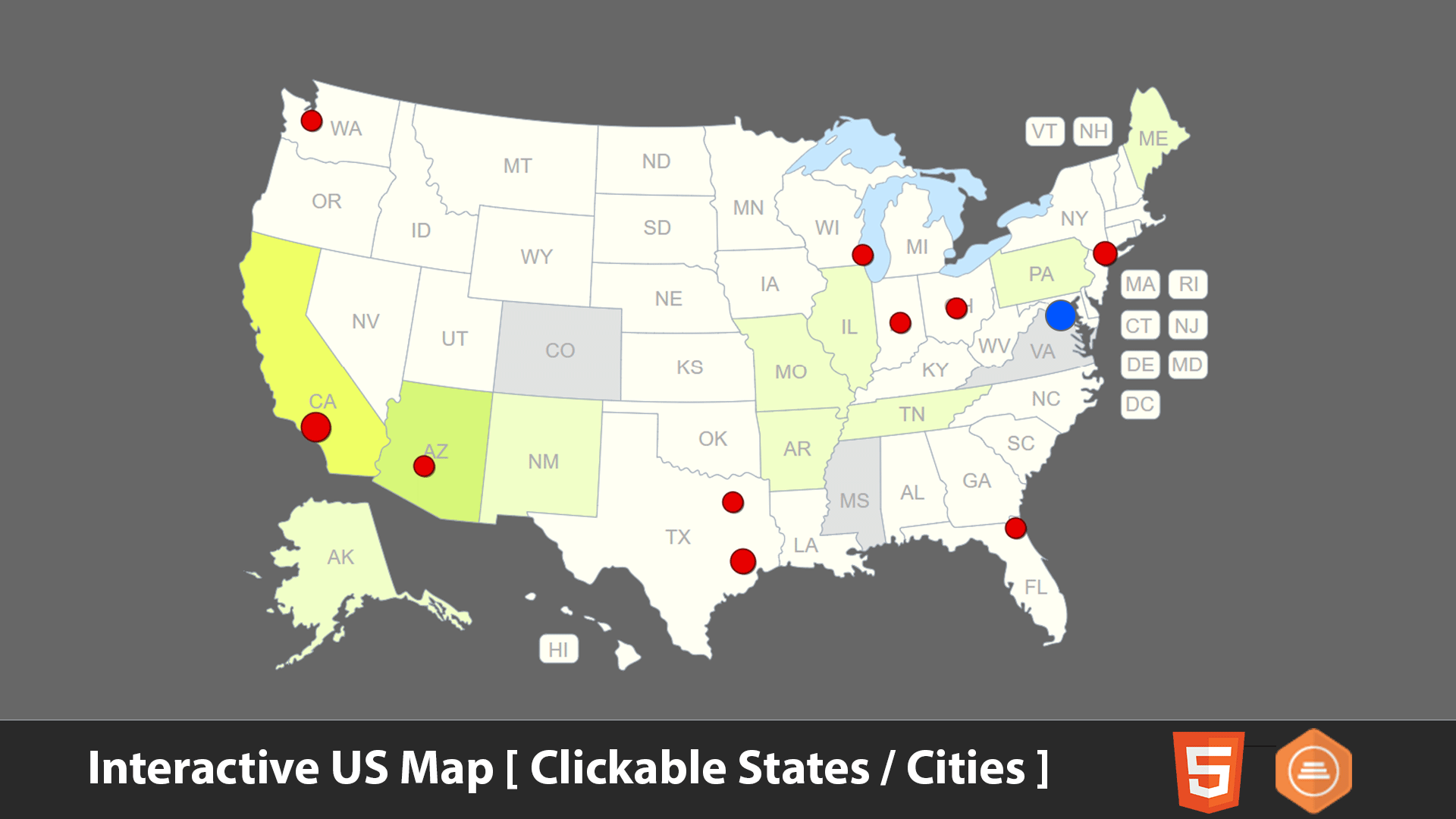 Interactive US Map - Clickable States / Cities by Art101 | CodeCanyon