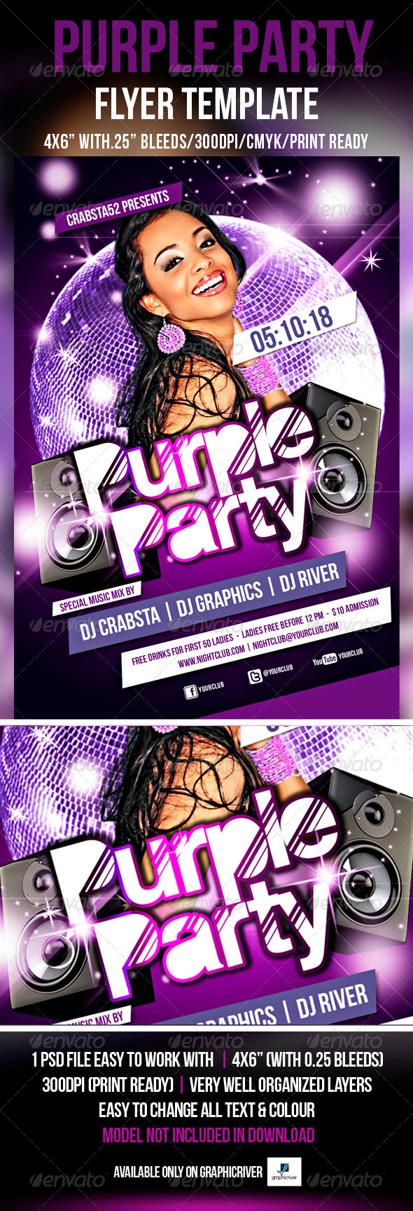 Purple Party Flyer Template - Flyers Print Templates
