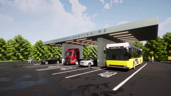 H2 Green Hydrogen Station Alternative Energy Concept Car Truck Bus alt