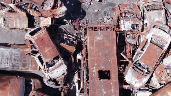 Vertical Video Irpin Bucha District  Destroyed Cars During the War in Ukraine alt